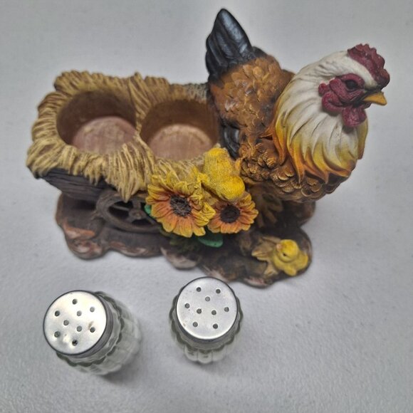 Mother Hen Chickens Salt Pepper Shaker Set Resin Cart Sunflower Country Farm - Picture 4 of 8